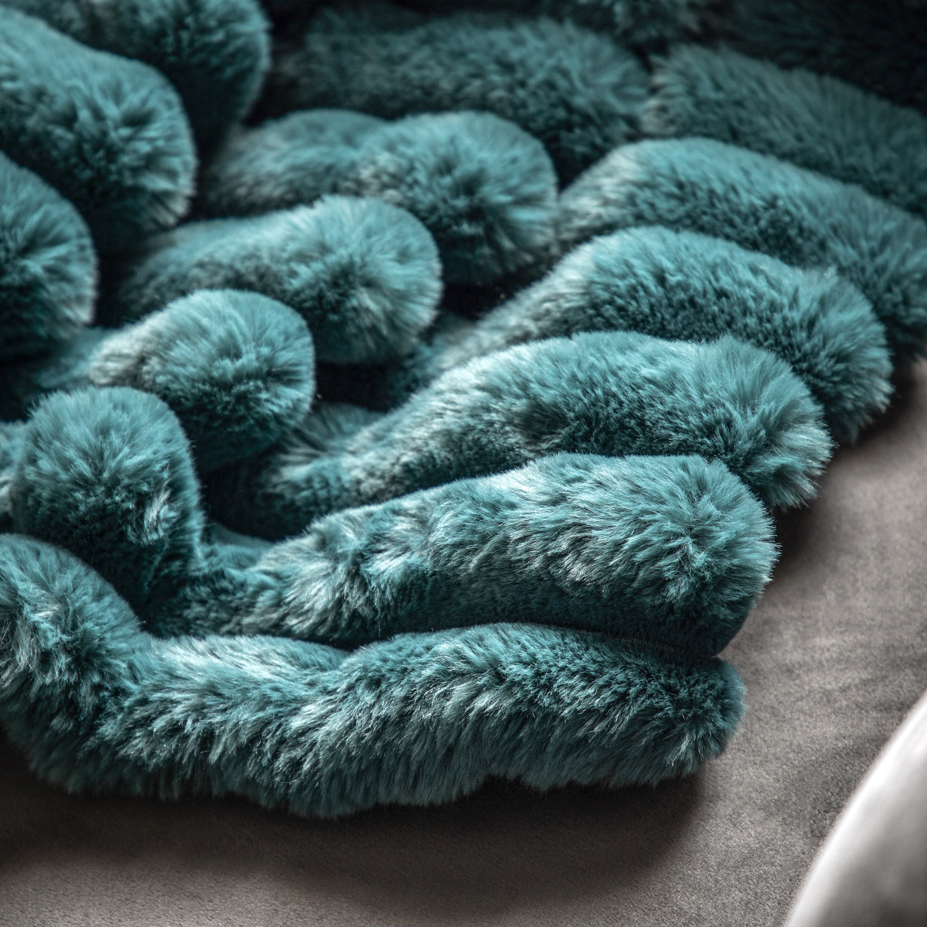 Ribbed Faux Fur Teal Blue Throw